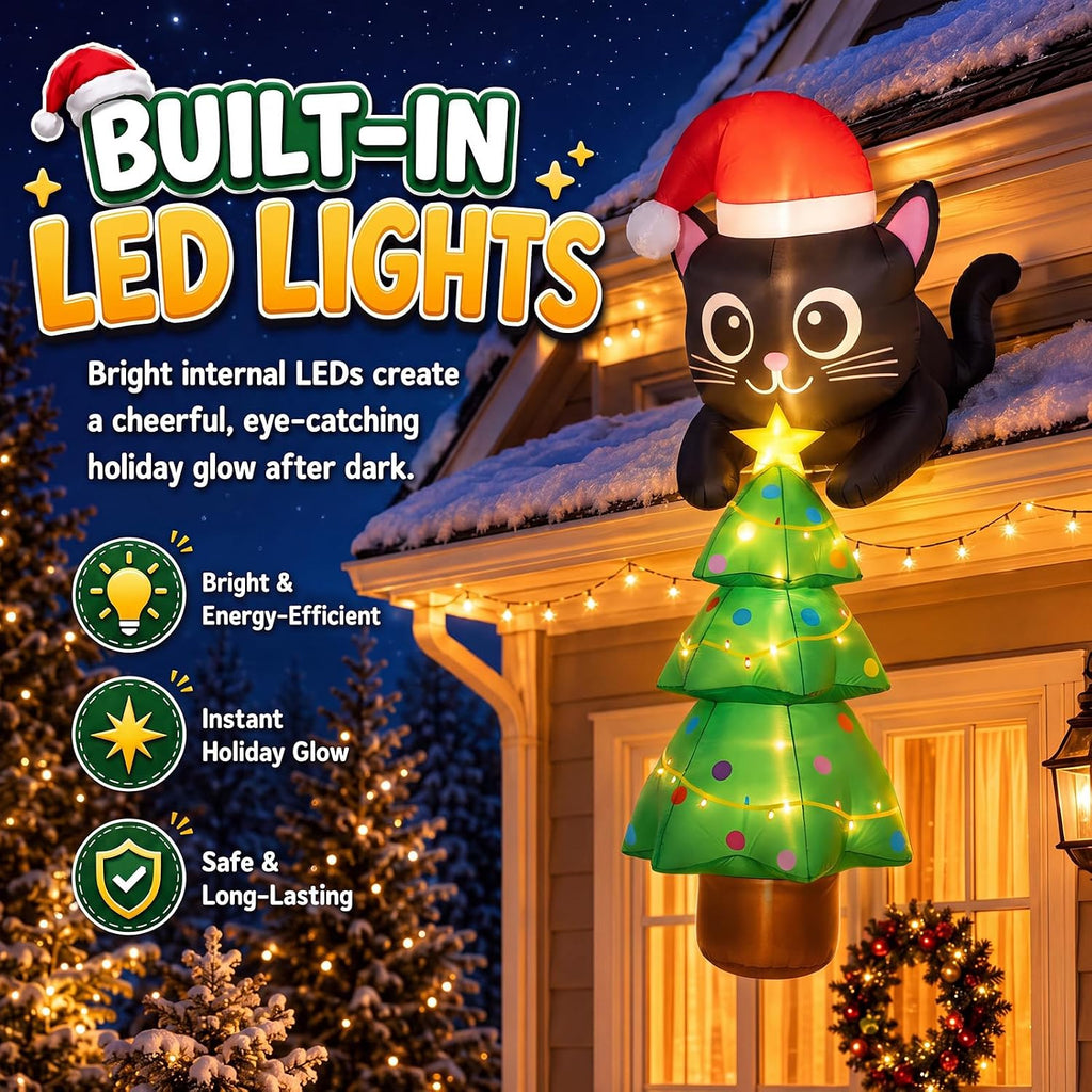 7ft Cat Christmas Inflatable Roof Hanging Outdoor Decorations