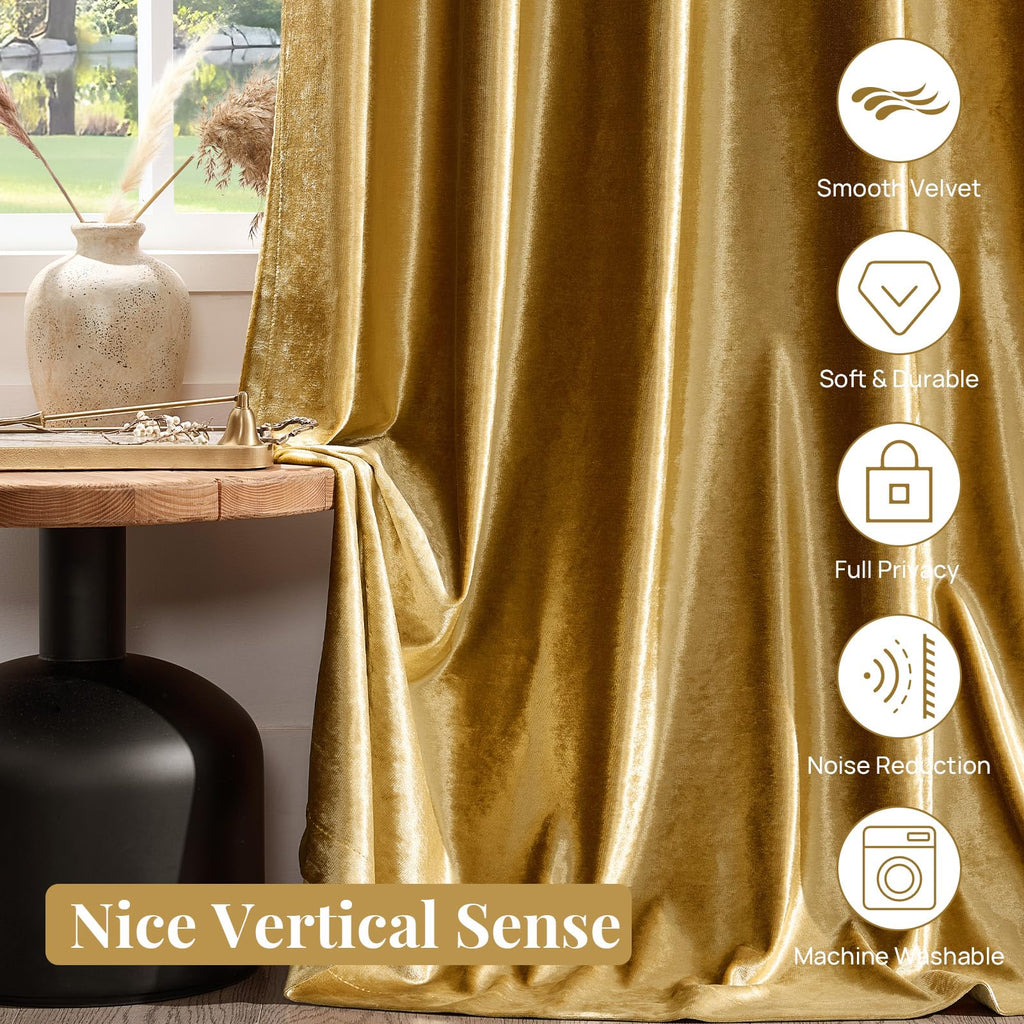 Gold Velvet Curtains 96 inches Long: Living Room Luxury Room Darkening Curtain - Elegant Bedroom Thermal Insulated