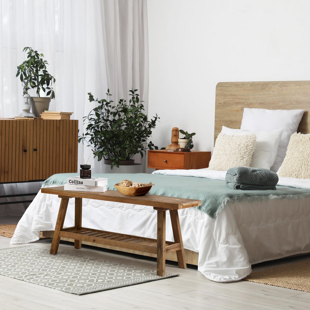 Reclaimed Solid Wood Bench-43.3" Entryway Bench with Storage Shelf