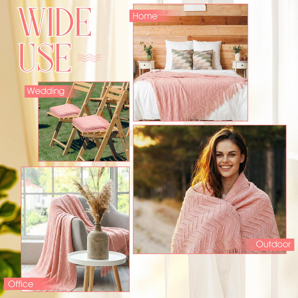 6 Pack Boho Knitted Throw Blankets with Tassels 50''x60'', Pink
