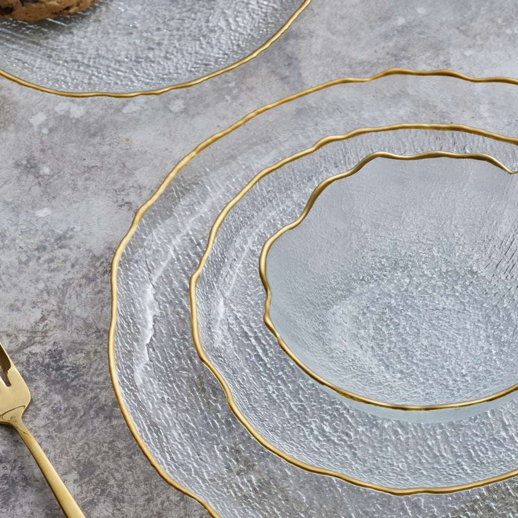 Milanda Gold Glass Dinnerware Set for 4 People, 12 Pieces, Transparent Gold