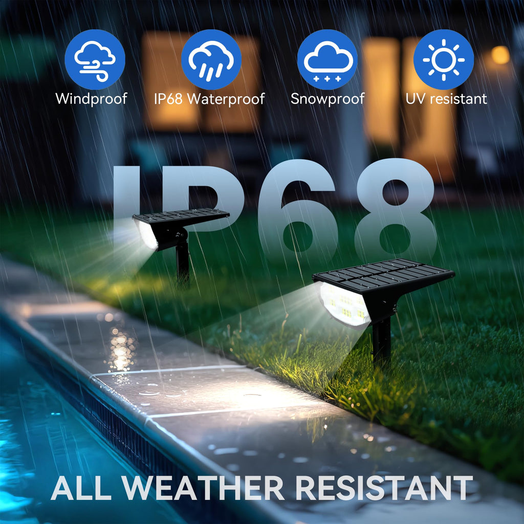 Solar Spot Lights Outdoor IP68 Waterproof, Ultra-Bright Performance, Simple Modes for Easier Operation, Auto