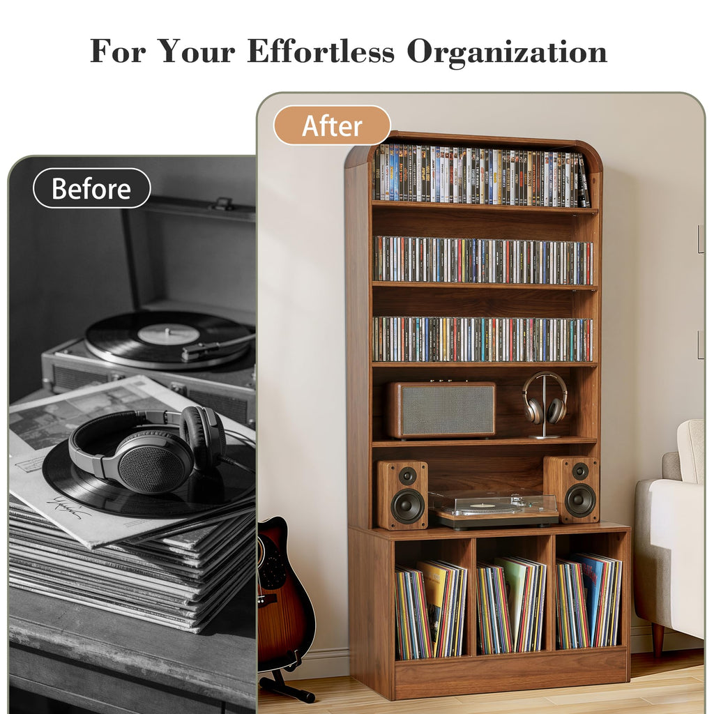 71'' Tall Record Player Stand, 6 Tier Large Vinyl Record Player Cabinet
