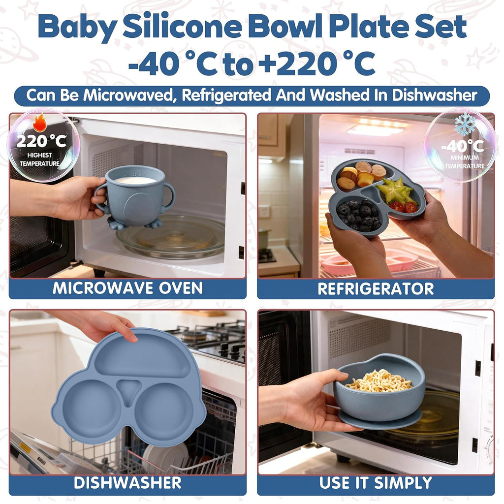 Feeding Set, Baby Led Weaning Supplies Kit With Suction Bowl & Car Plate, Bib, Spoon, Fork, Cup - Food-Grade