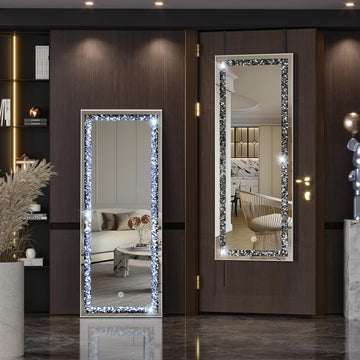 47" x 18" Full Length Mirror with Lights and Crystal Crush Diamond, Over The Door Hanging Mirror, Full Body Mirror