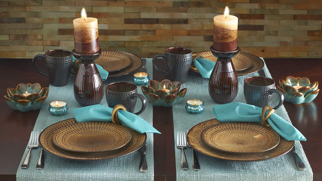 Cambria 16-Piece Stoneware Dinnerware Set, Service for 4, Dark Brown