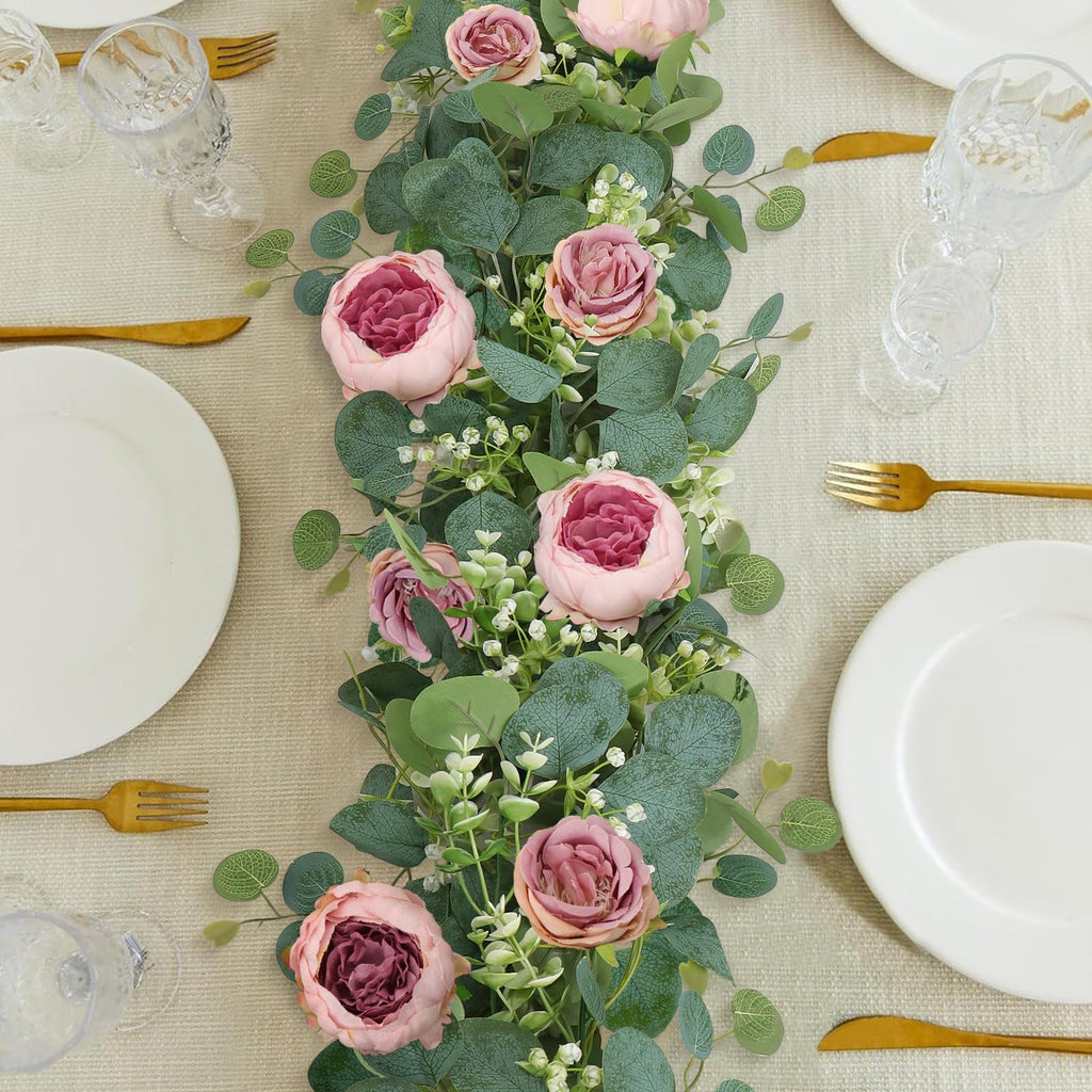 Artificial Eucalyptus Flower Garlands, Vintage Pink, 2PCS