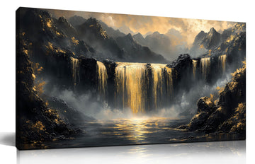 Waterfall Canvas Wall Art - Mountain Art Wall Decor - Modern Wall Art Size 20" x 40"