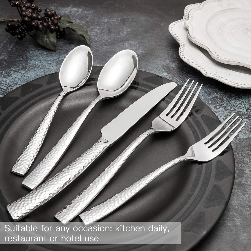 Flatware Set Silverware Set Cutlery Set Forged Stainless Steel 10 Piece Hammered Handle Service for 2