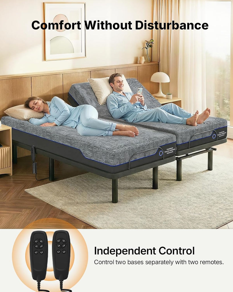 Amada Queen Adjustable Bed Frame with Head and Foot Incline, Quiet Motor
