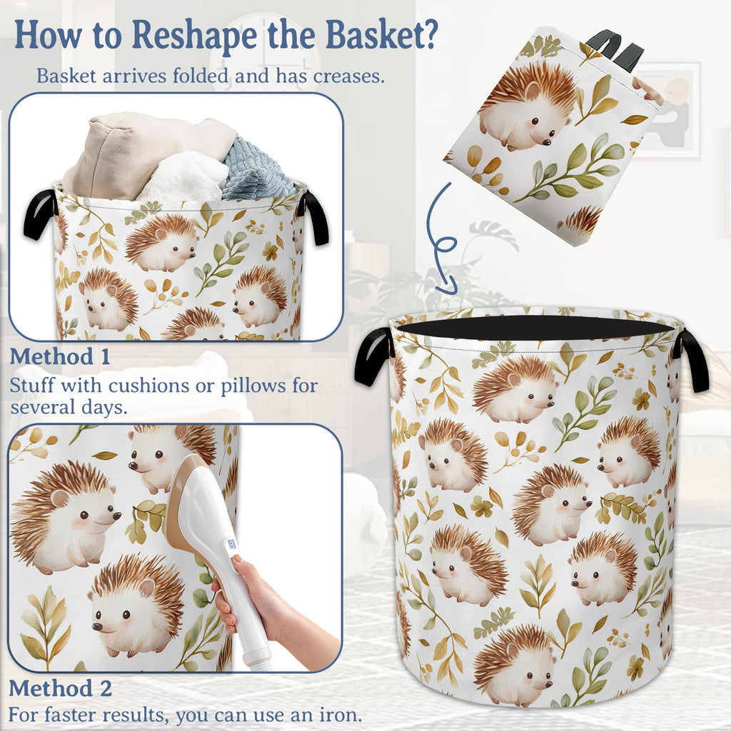 Cute Hedgehog Laundry Basket,Oxford Cloth Laundry Hamper With Handle Foldable Portable Clothes Storage Basket for