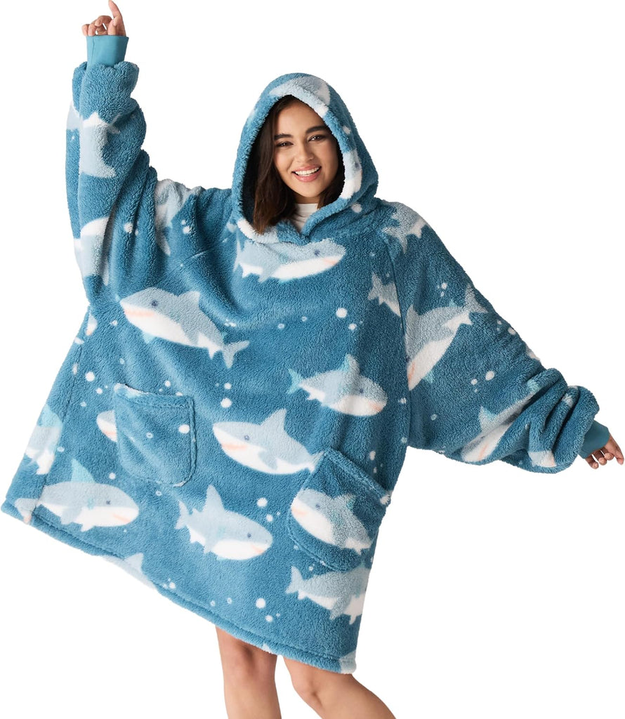 Wearable Blanket for Adults, Chessboard Pattern Blanket Hoodie