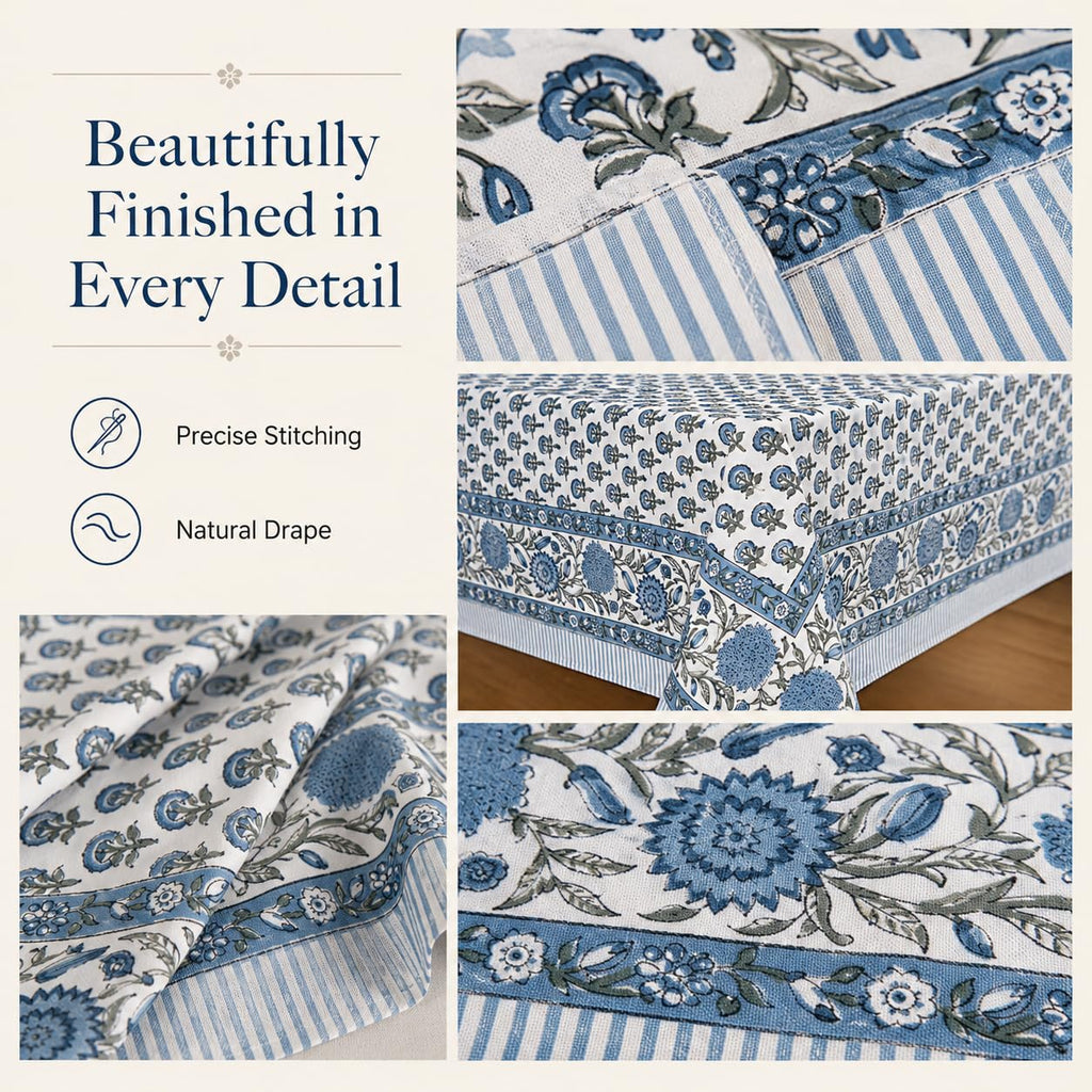 Cotton Rectangular Fall Tablecloth, Handblock Floral Linen Table Cloth Dining Table I Parties Weddings Outdoors