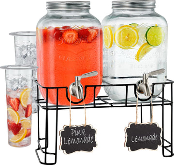 Glass Drink Dispenser with Stand & Stainless Steel Spigot - 1 Gallon drink dispensers for parties, glass beverage