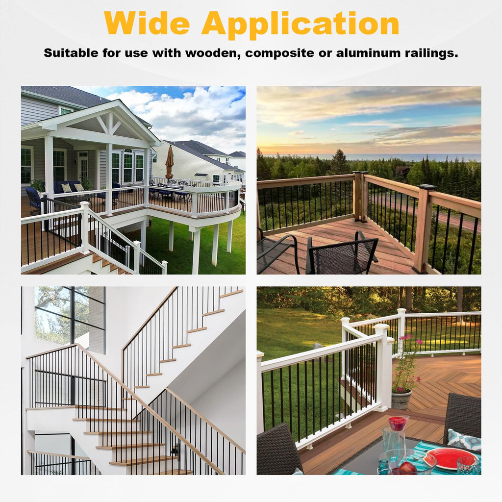100 Pack 36" Aluminum Deck Balusters, 3/4" Diameter Black Metal Deck Spindles with Connectors and Screws, Hollow