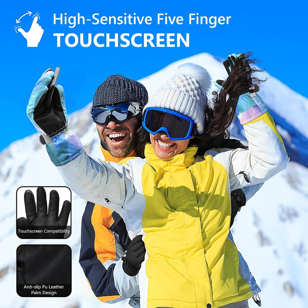 Ski Gloves,Snow Gloves Waterproof Winter Warm Cold Weather Touchscreen Gloves for Parent& Child Kids