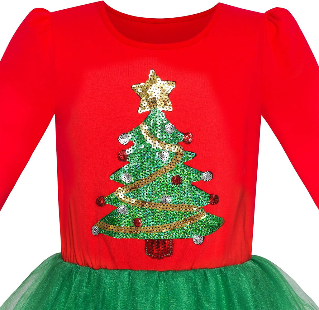 Girls Dress Long Sleeve Christmas Owl Sparkling Sequin Tulle