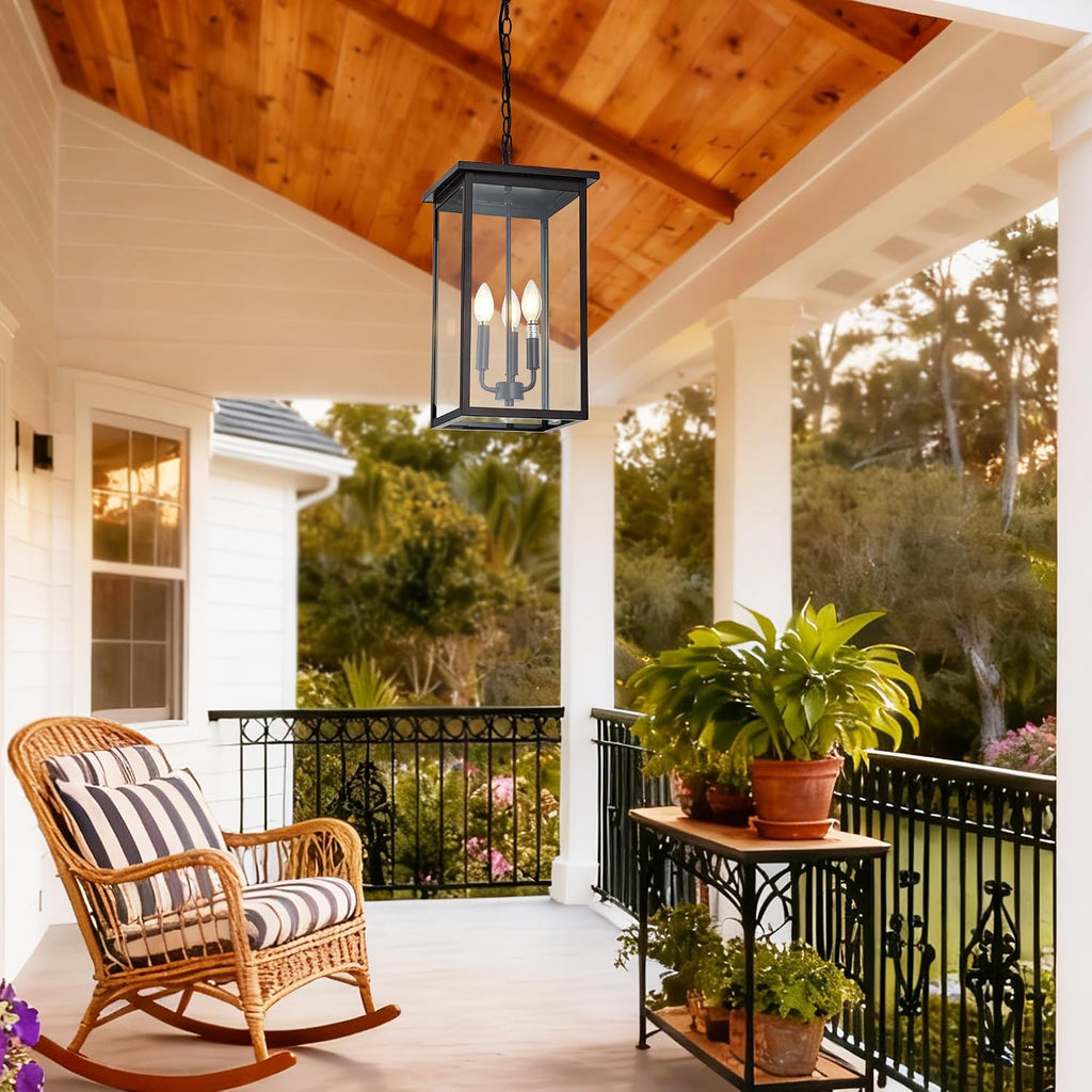 Large Outdoor Pendant Light Fixtures, Oil Rubbed Bronze 3-Lights Outdoor Ceiling Hanging Lanterns with Clear Glass