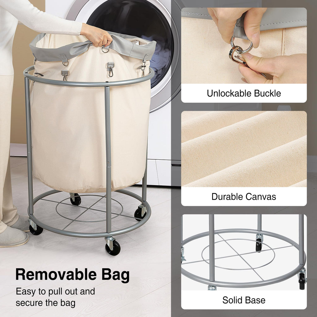 Rolling Laundry Hamper with Wheels - 185L (48 Gallon) Extra Large Industrial Clothes Laundry Basket with Removable