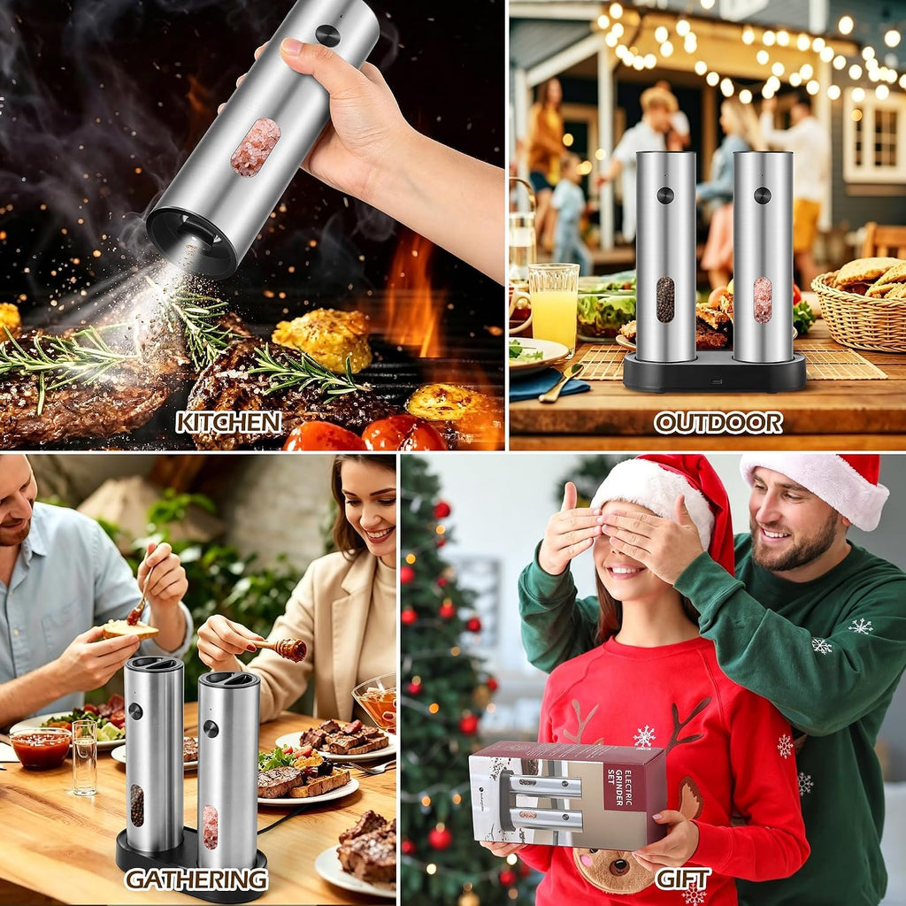 Electric Salt and Pepper Grinder Set, 110 ml Rechargeable Automatic Salt and Pepper Shakers with Adjustable - Set of 6