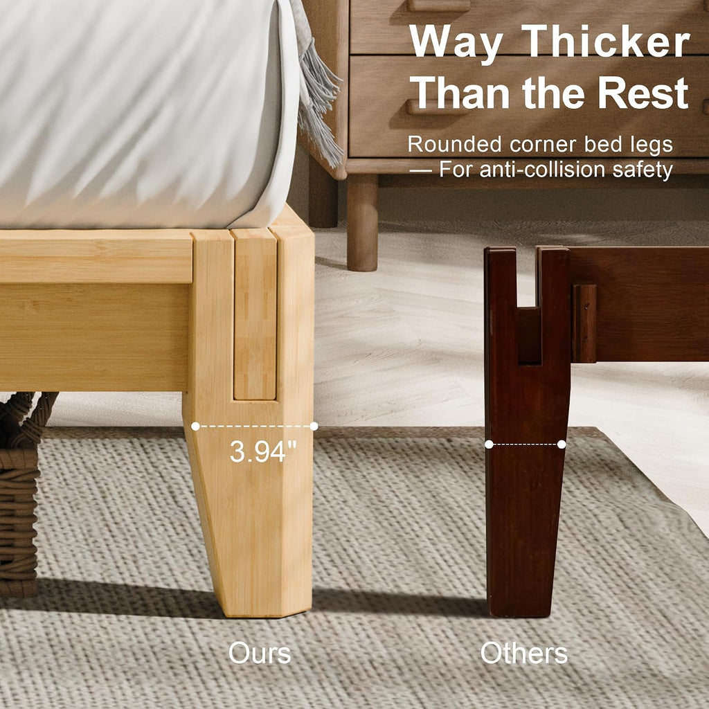 Queen Solid Bamboo Bed Frame, Japanese Joinery Platform Bed Frame(Natural)
