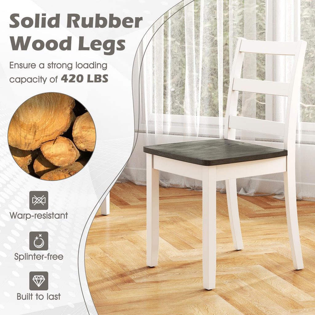 Dining Chairs, Wooden Armless Kitchen Chairs with Solid Rubber Wood Legs, Farmhouse Ladder Back Dining Chairs (2
