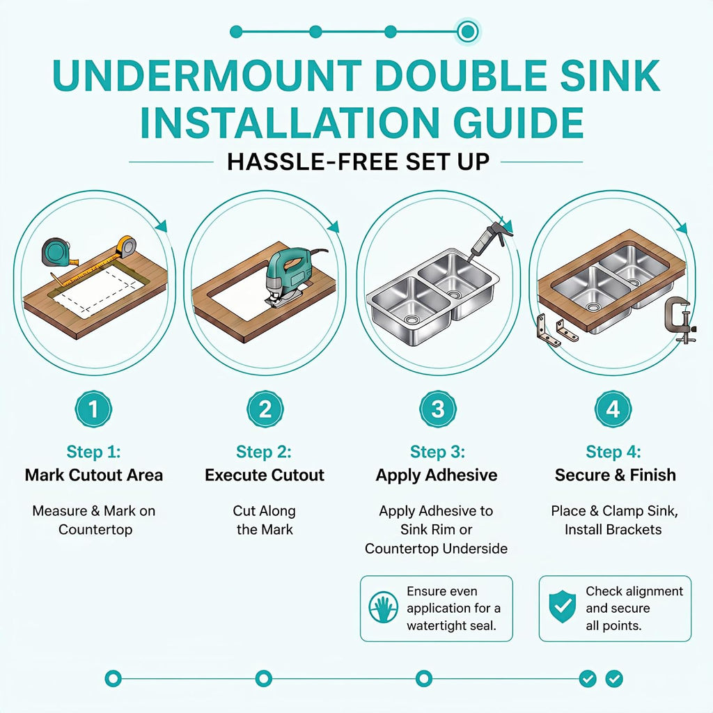 32 Inch Stainless Steel Double Sink,50/50 Undermount Double Sink | 16-Gauge T304 Double Bowl Kitchen Sink 32''x18'',9