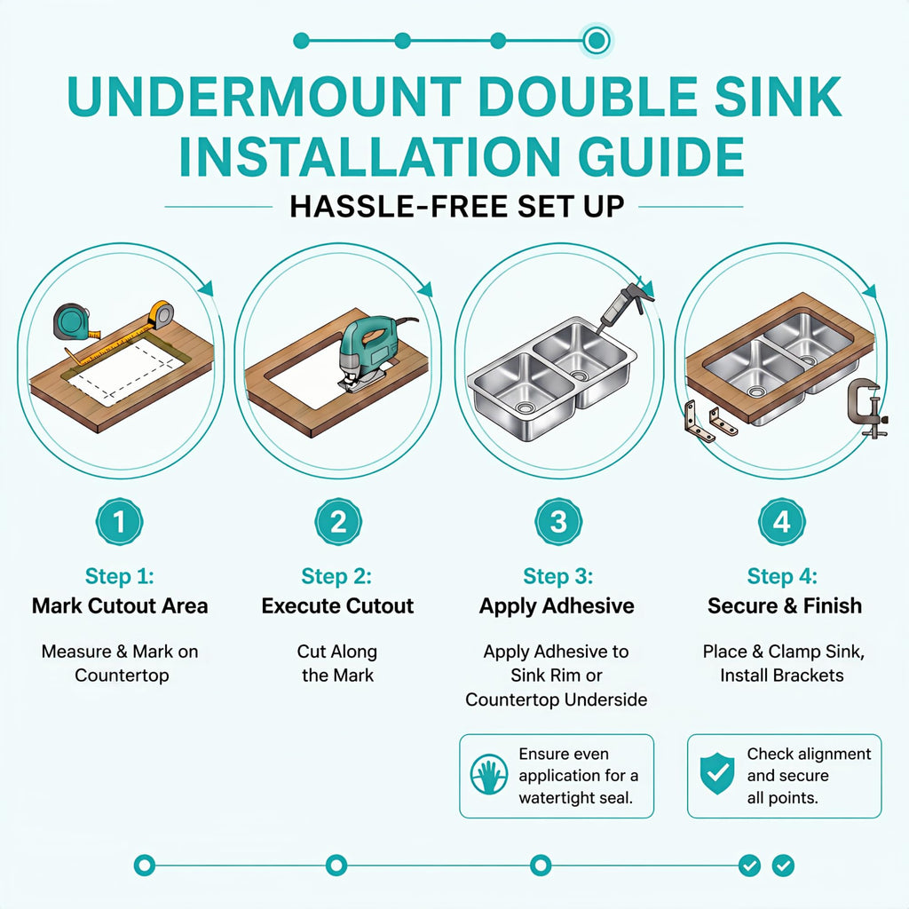 31 Inch Double Sink Undermount, 50/50 Double Bowl Kitchen Sink 31''x18'', 16-Gauge T304 Stainless Steel Undermount