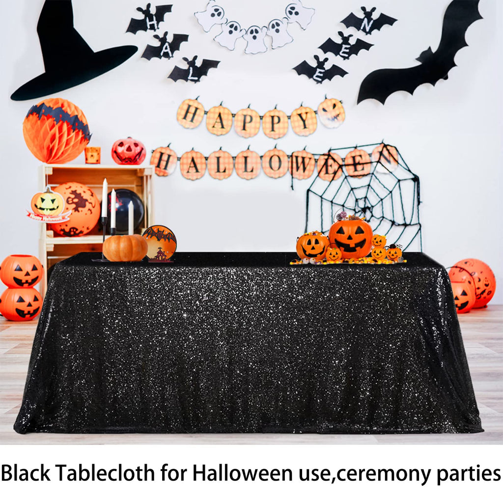 60x102-inch Black Sequin Table Linens Halloween Tablecloth Seamless