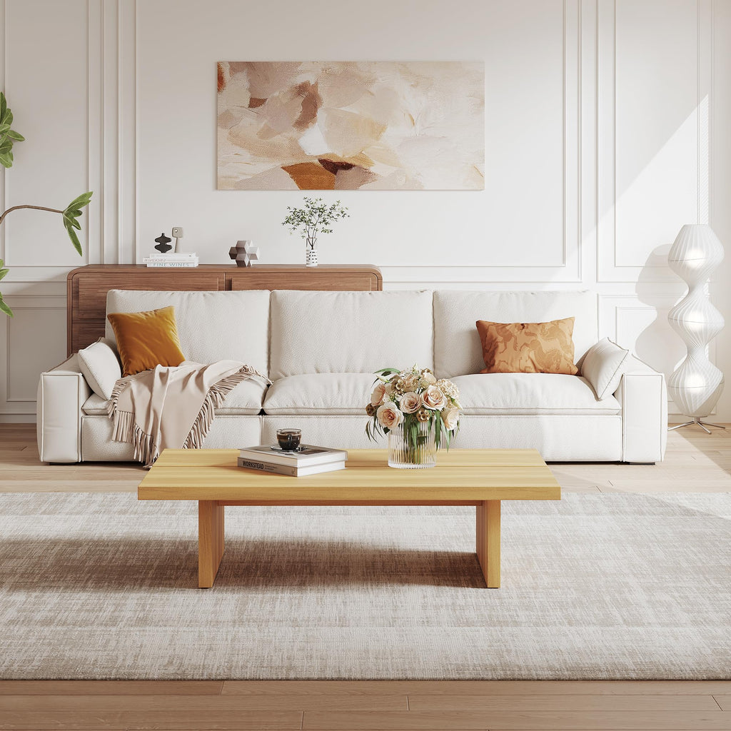 47" Low Natural Wood Coffee Table, Japandi Tea Table