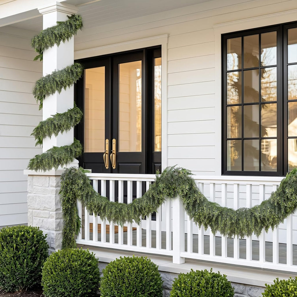 6FT Artificial Cedar Garlands, Real Touch Soft Cedar Pine Garland, Winter Artificial Greenery Garland for Fireplace