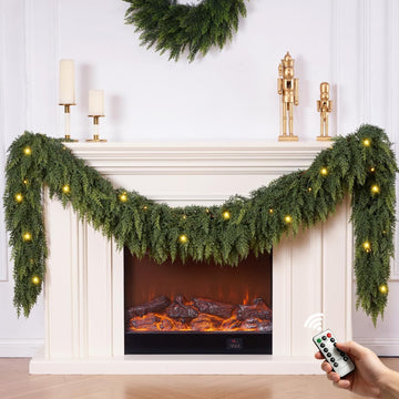 9FT 1Pcs Christmas Cedar Garland with Lights Realistic Faux Pine Garlands