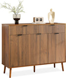 Fluted Sideboard Buffet Cabinet with Storage,2 Drawers and 3 Doors,Wood Coffee Bar Cabinet with Solid Wood Feet