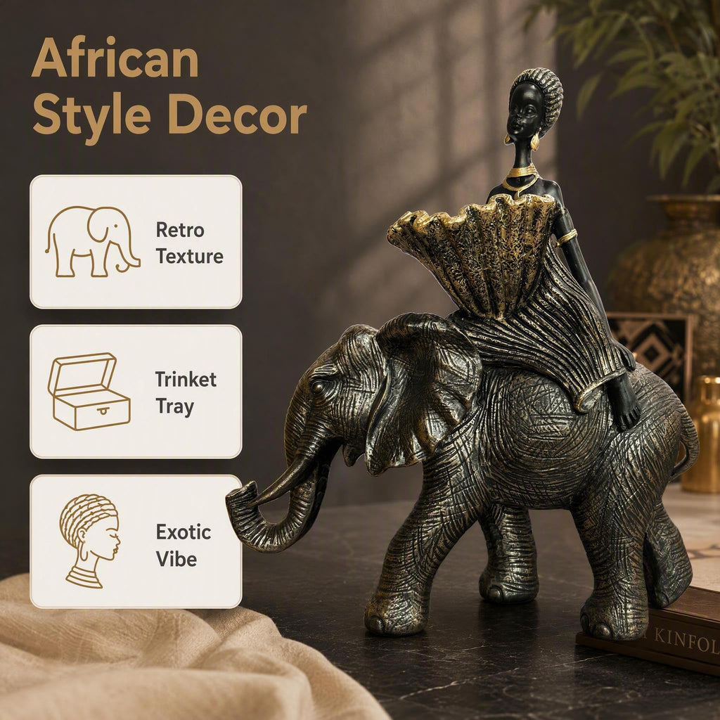African Woman Riding Elephant Statue | Casa Home Living