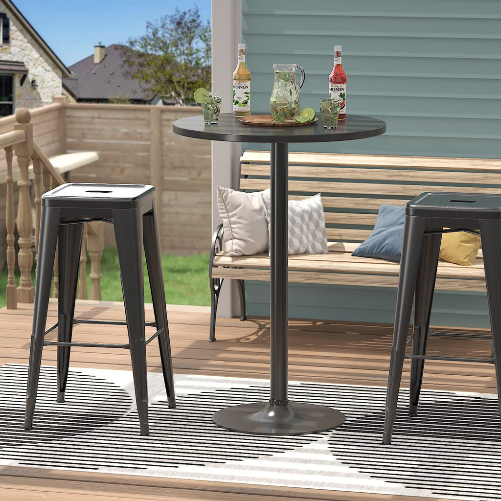 Bistro Pub Table 2 Pack Round Bar Height Cocktail Table Metal Base MDF Top Obsidian with Black Leg 23.8-Inch Top