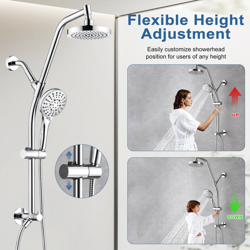 Rain Shower Head with Handheld Combo, Dual Shower System with Slide Bar, Rain Shower System, Adjustable Height, Brass