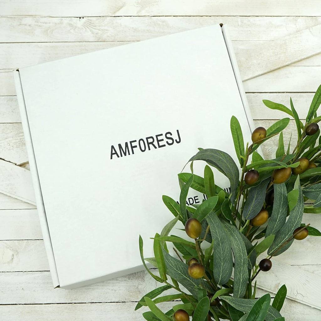 20 inches Artificial Green Olive Wreath Greenery Wreath with Olive Leaves, Bean for Front Door Indoor Outdoor