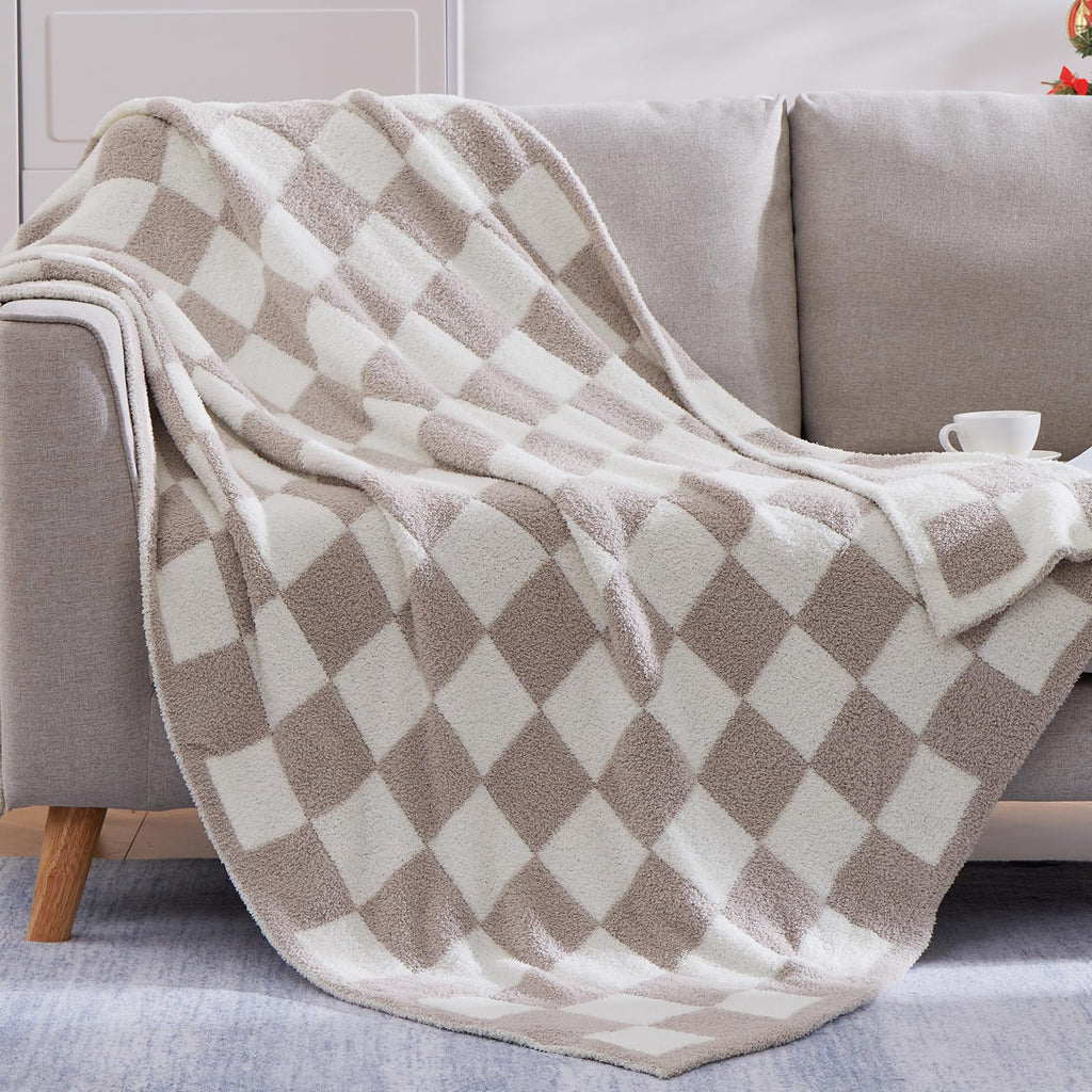 Soft Checkered Throw Blanket for Couch-Cozy Fall Knitted Blankets