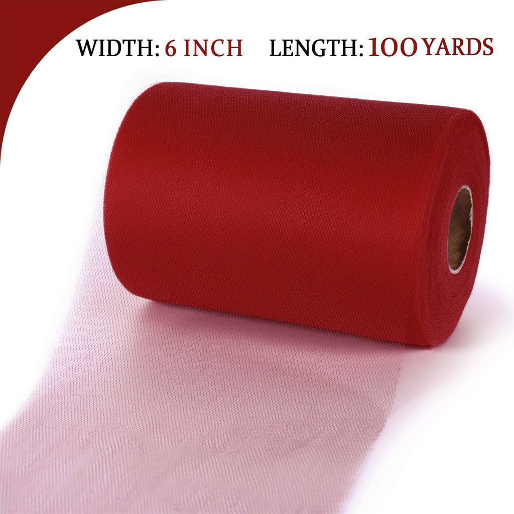 Red Tulle Mesh Ribbon 6 Inch x 100 Yards(300ft) Netting Spool Fabric Ribbon Ideal for Tutu Skirt Art Gift Wrapping