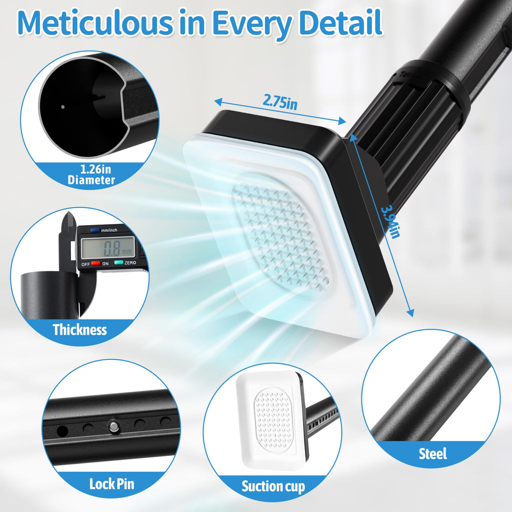 Heavy Duty Tension Pole with Suction Base & One-Click Extension, 1.26in Steel Clothes Rail & Curtain Rod 41-87in, No