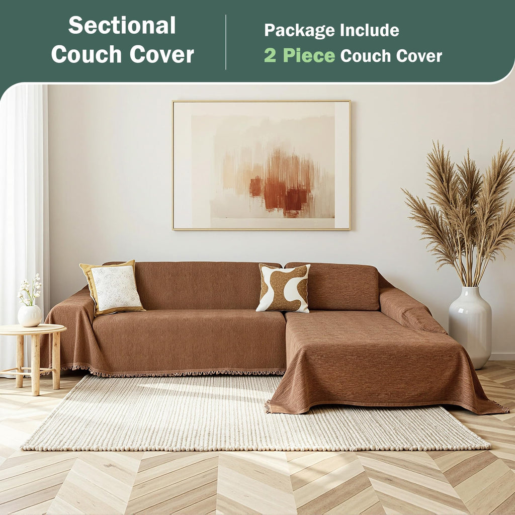 L-Shaped Sofa Slipcover - 2 Piece Set for Sectionals, Chenille Couch Cover for 2-3 Cushion Couches, Machine Washable
