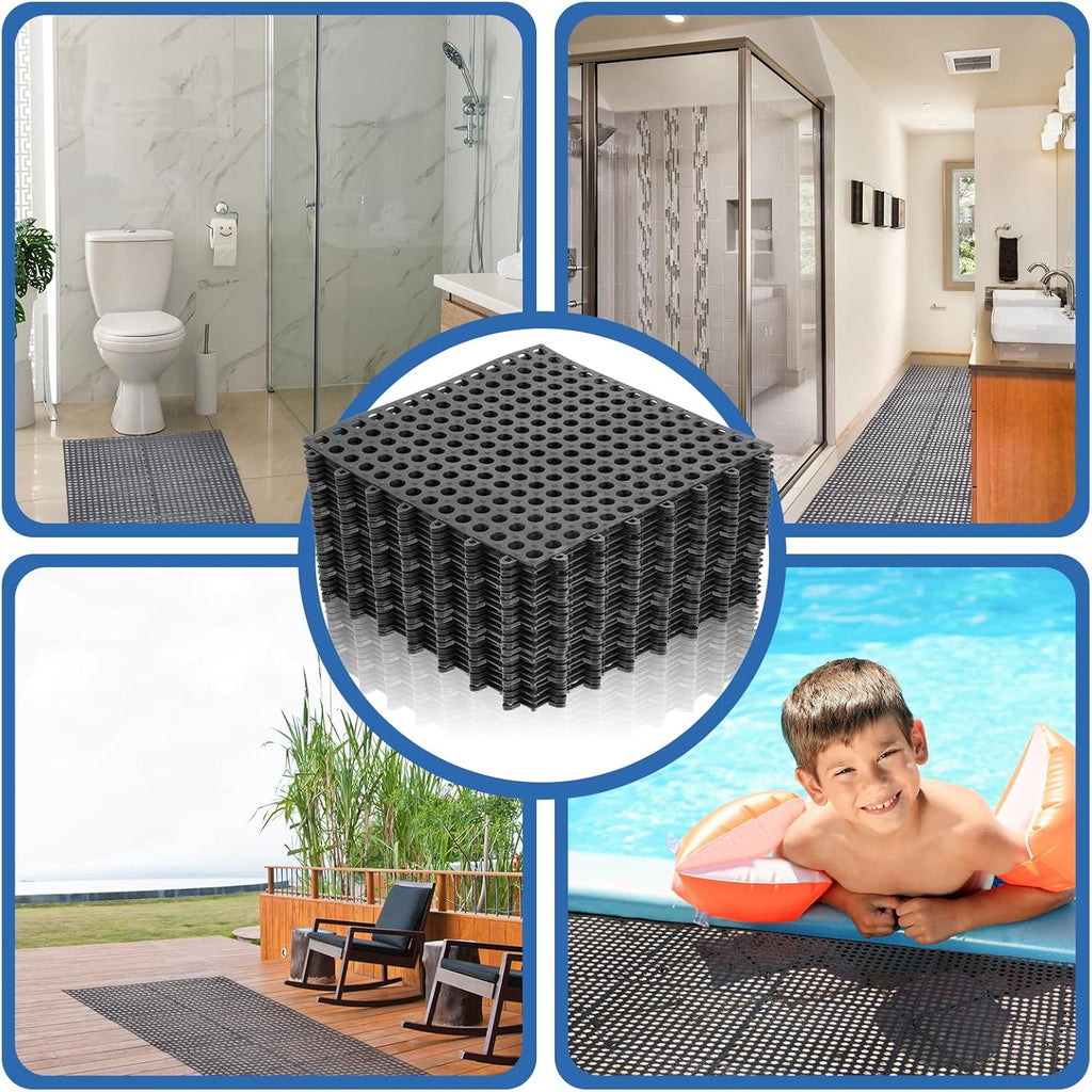 50 Pcs 11'8 x 11'8 Inches Interlocking Drainage Tiles Dry Deck with Drain Holes Non Slip Floor Mats TPE Soft for