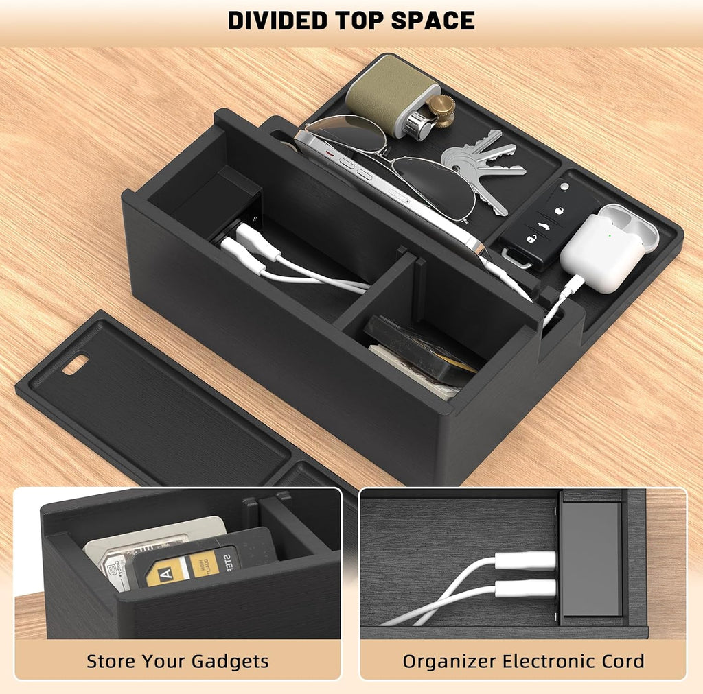 Valet Tray, Nightstand Organizer with Charging Station