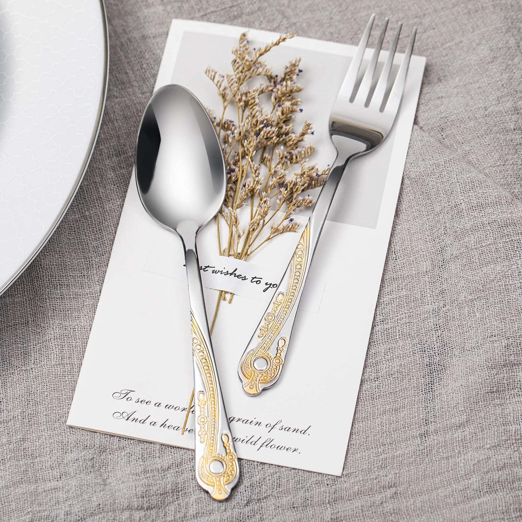Gold Silverware Set, 20 Piece Stainless Steel Golden Flatware Set for 4, Silver Tableware Set with 24K Gold-Plated