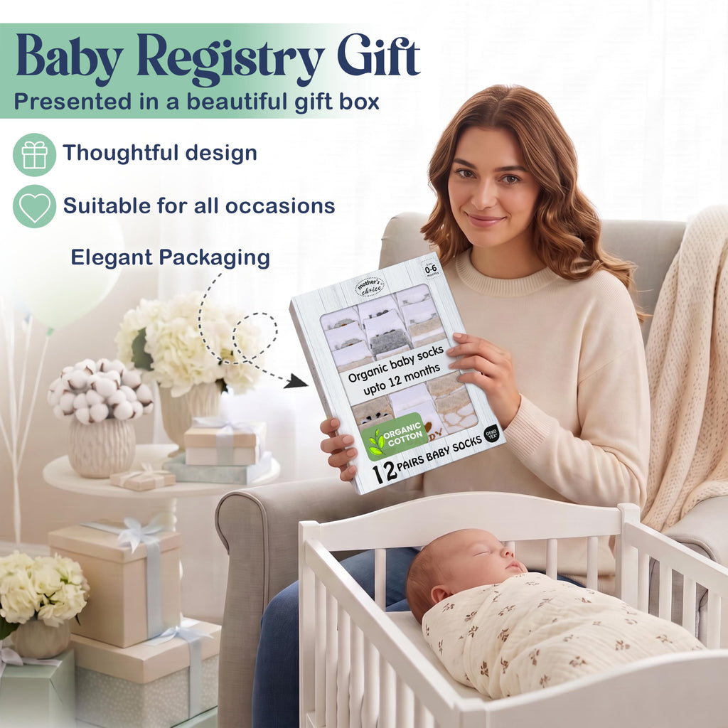 Organic Cotton Blend 12 Pairs Newborn Socks Baby Boy Gift Registry