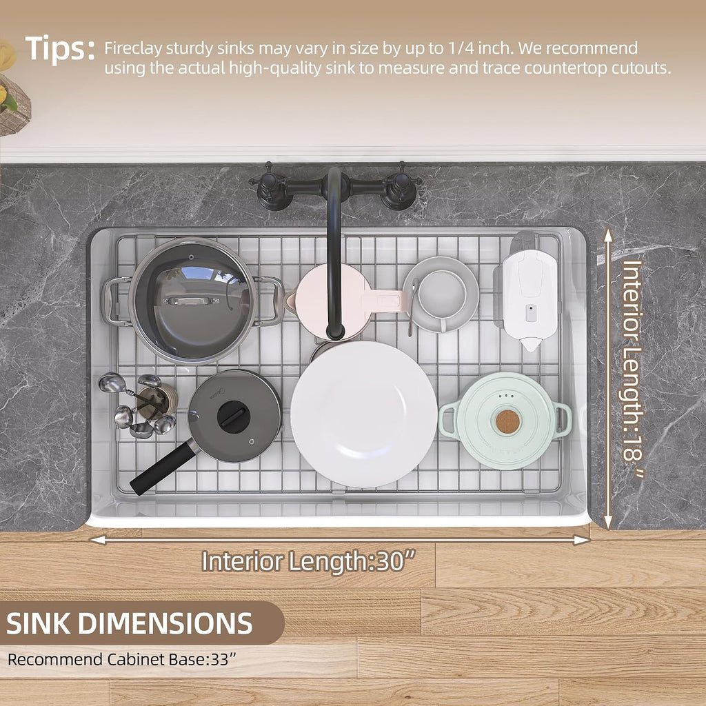 White Farmhouse Kitchen Sink 30 inch Fireclay Apron Front Farm Sink Undermount Single Bowl Reversible Farmer House