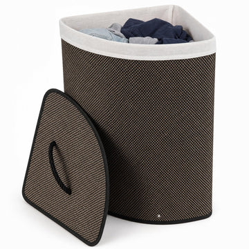 57 L Corner Bamboo Laundry Hamper with Lid, Removable Liner