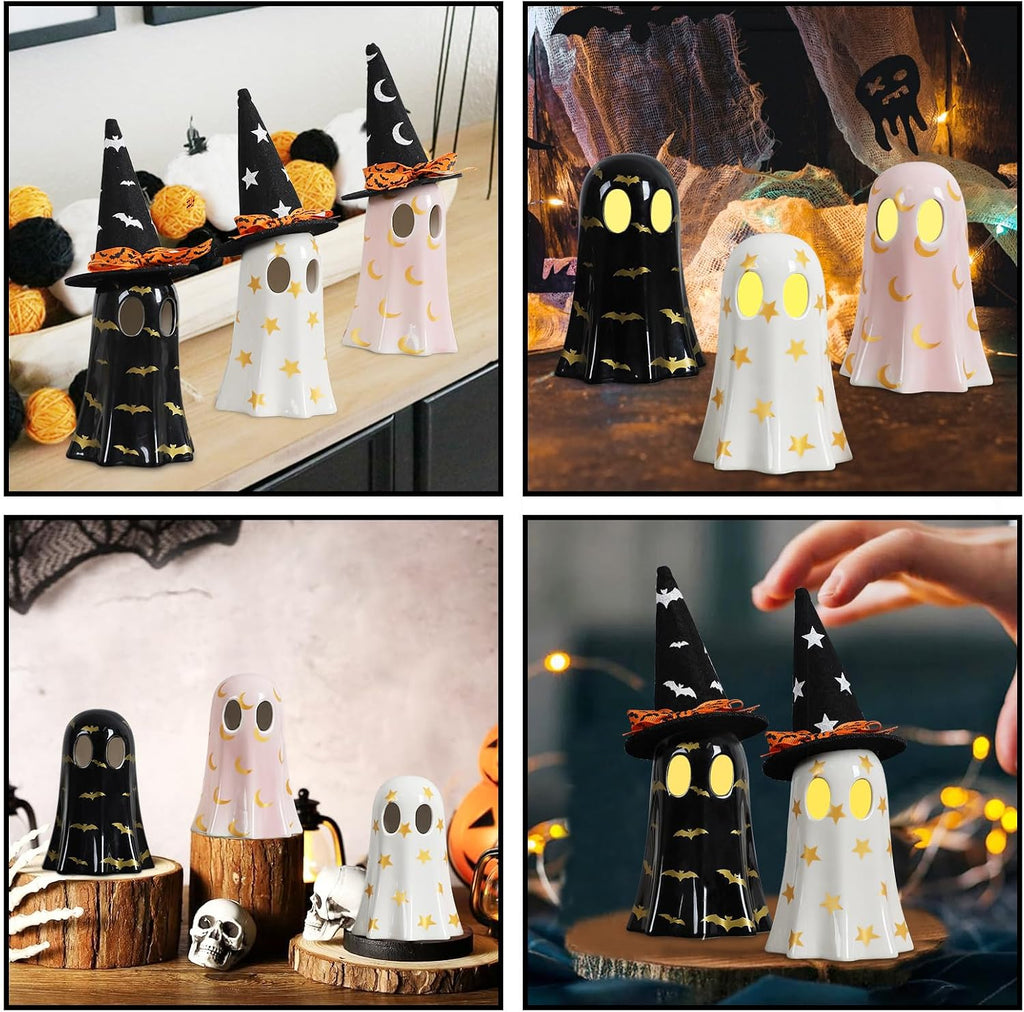 Halloween Ceramic Ghost Halloween Decorations Indoor - Set of 3