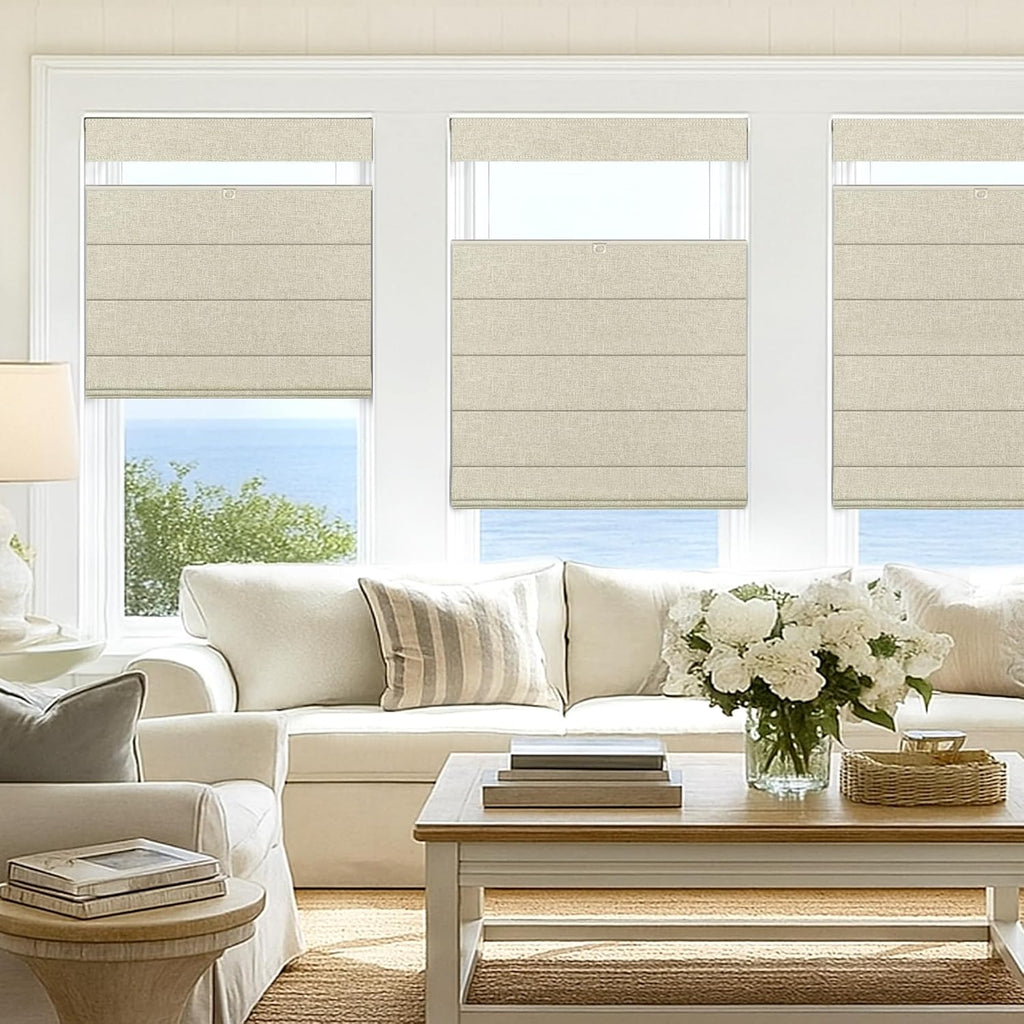 No Drill TDBU Roman Shades, Blackout - Beige, 20" W x 64" H | No Tools Top Down Bottom Up Cordless Fabric Blinds for Window, Thermal Insulated UV Blocking for Bedroom & Living Room
