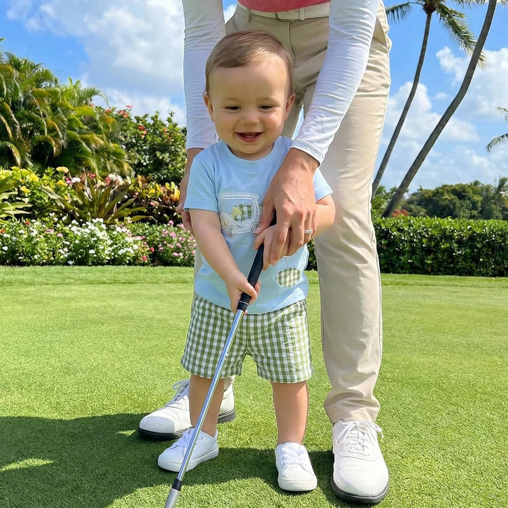 Toddler Boy Summer Outfits Golf Baby Boy Short Sleeves T-Shirt Plaid Shorts Set Infant Newborn Boy Clothes Set